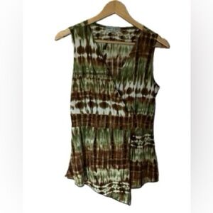 Woman’s Vintage Suzie brown green Tie-Dye Sleeveless Top blouse shirt Size M